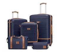 COOLIFE Suitcase Set 5PC: 28/24/20" + Weekenders, ABS Hard Shell Lightweight, 360°Wheels & TSA Locks Travel Luggage Sets - for Europe, Cruise, Study Abroad & Family Travel Blue/Brown