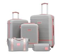 COOLIFE Suitcase Set 5PC: 28/24/20" + Weekenders, ABS Hard Shell Lightweight, 360°Wheels & TSA Locks Travel Luggage Sets - for Europe, Cruise, Study Abroad & Family Travel Grey/Pink