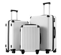 COOLIFE Suitcase Trolley Carry on Hand Cabin Luggage Hard Shell Suitcase Lightweight ABS Material with TSA Lock Telescopic Handle and 4 Dual Spinner Wheels (White, 3 Piece Set)