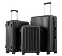 COOLIFE Suitcase Trolley Carry on Hand Cabin Luggage Hard Shell Suitcase Lightweight ABS Material with TSA Lock Telescopic Handle and 4 Dual Spinner Wheels (Black, 3 Piece Set)