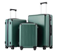 COOLIFE Suitcase Trolley Carry on Hand Cabin Luggage Hard Shell Suitcase Lightweight ABS Material with TSA Lock Telescopic Handle and 4 Dual Spinner Wheels (Dark Green, 3 Piece Set)