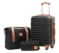COOLIFE Suitcase Trolley Carry On Hand Cabin Luggage Hard Shell Travel Bag Lightweight with TSA Lock, Included 1pcs Travel Bag and 1pcs Toiletry Bag (Black/Brown, 20 Inch Luggage Set)
