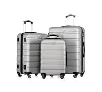 COOLIFE Suitcase Trolley Carry On Hand Cabin Luggage Hard Shell Travel Bag Lightweight with TSA Lock and Durable 4 Spinner Wheels (Bright Silver, 3 Pcs Set)