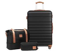 COOLIFE Suitcase Trolley Carry On Hand Cabin Luggage Hard Shell Travel Bag Lightweight with TSA Lock, Included 1pcs Travel Bag and 1pcs Toiletry Bag (Black/Brown, 28 Inch Luggage Set)