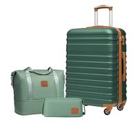 COOLIFE Suitcase Trolley Carry On Hand Cabin Luggage Hard Shell Travel Bag Lightweight with TSA Lock, Included 1pcs Travel Bag and 1pcs Toiletry Bag (Dark Green/Brown, 24 Inch Luggage Set)