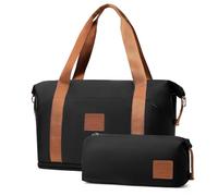 COOLIFE Travel Duffel Bag, Weekend Bags for Women with Trolley Sleeve and Toiletry Bag, Cabin Bag 40x20x25cm for Ryanair Airlines (Black, 2 Piece Set)