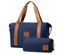 COOLIFE Travel Duffel Bag, Weekend Bags for Women with Trolley Sleeve and Toiletry Bag, Cabin Bag 40x20x25cm for Ryanair Airlines (Blue, 2 Piece Set)