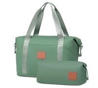 COOLIFE Travel Duffel Bag, Weekend Bags for Women with Trolley Sleeve and Toiletry Bag, Cabin Bag 40x20x25cm for Ryanair Airlines (Dark Green, 2 Piece Set)