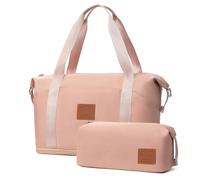 COOLIFE Travel Duffel Bag, Weekend Bags for Women with Trolley Sleeve and Toiletry Bag, Cabin Bag 40x20x25cm for Ryanair Airlines (Pink, 2 Piece Set)