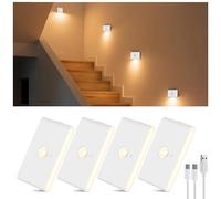 Coolilumi Rechargeable Stair Night Lights Indoor with Motion Sensors, Small Battery Powered Stairway Lights for Bathroom, Hallway, Underbed, Toilet, Magnetic Mount, 4 Pack