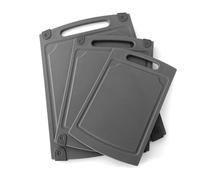 Coolinato Chopping Board Plastic Grey Set of 3 S/M/L - Chopping Board Antibacterial with Juice Groove, Non-Slip Corners & Handle - 3 Sizes for Hygienic Separation - Dishwasher Safe Kitchen Boards