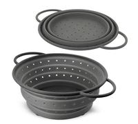 Coolinato - Foldable Silicone Sieve, 24 cm, Grey - Pasta Strainer for Pasta, Vegetables and Fruit - Dishwasher-Safe, BPA-Free and Heat-Resistant up to 230°C - Space-Saving, Collapsible Colander