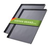 Coolinato Set of 2 Silicone Baking Mats with Edges, Large, 36.5 x 27 x 1 cm, Grey, Food Safe, Ideal for Baking and as a Baking Mat, Includes 4 Recipes