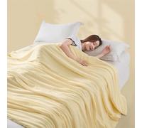 Cooling Blanket, Double-Sided Cold with Cooling Comforter, Lightweight Comforter for Summer Nights, Breathable Summer Quilt for Queen Bed, Dorm, AC Room, RV Travel (Cream yellow,200 * 230cm)