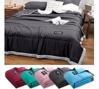Cooling Blanket for Night Sweats, Summer Ice Cooling Bed Sheets Blankets King Size Double Bed Adult Single Skin Friendly Plain Cooler Quilt for Hot Sleepers Sweats All-Season Lightweight Ice Throws UK