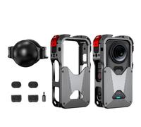 Cooling Case Protective Frame Cage for Insta360 X6, Metal Protective Bezel with Graphene Heat Dissipation Backplate, Camera Expansion Adapter with Lens Cover & 4Pcs Mic Wind Muff, Gray
