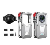 Cooling Case Protective Frame Cage for Insta360 X6, Metal Protective Bezel with Graphene Heat Dissipation Backplate, Camera Expansion Adapter with Lens Cover & 4Pcs Mic Wind Muff, Silver