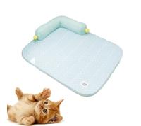 Cooling Cat Bed with Pillow,Breathable Summer Mat-L-Shaped Sofa Design,ice silk cooling mat cats with pillow, Portable & Washable Pet Cooling Blanket for Persian, Siamese, Small Pets(Green,Medium)