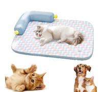 Cooling Cat Bed with Pillow,Breathable Summer Mat-L-Shaped Sofa Design,ice silk cooling mat cats with pillow, Portable & Washable Pet Cooling Blanket for Persian, Siamese, Small Pets(Blue,Medium)