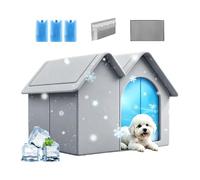 Cooling Cat House for Summer | Semi-Enclosed Chill Pet Cave | Cat Shelter with 3 Ice Boxes | for Garden Backyard Patio Lawn Porch Farm Outdoor (gray double roof)