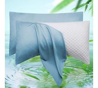 Cooling Crescent Pillow Cases Queen Size Set of 2 - Rayon Derived from Bamboo Side Sleeper Pillowcase Cover - Breathable Silky Soft Pillowcase for Hot Sleepers Hair and Skin 20 * 30 Inches Aqua Blue