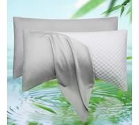 Cooling Curved Pillow Cases Queen Size Set of 2 - Rayon Derived from Bamboo Side Sleeper Pillowcase Cover - Breathable Silky Soft Pillowcase for Hot Sleepers Hair and Skin 20 * 30 Inches Light Grey