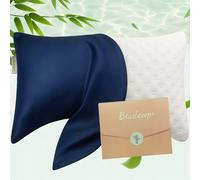 Cooling Curved Pillowcase for Side Sleeper Pillow - Rayon Derived from Bamboo Pillowcase with Zipper, Breathable and Soft Silky Cover for Hot Sleeper Protecting Hair&Skin Queen Size 1 Pack,Royal Blue