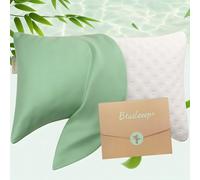 Cooling Curved Pillowcase for Side Sleeper Pillow - Rayon Derived from Bamboo Pillowcase with Zipper, Breathable and Soft Silky Cover for Hot Sleeper Protecting Hair&Skin Queen Size 1 Pack, Green