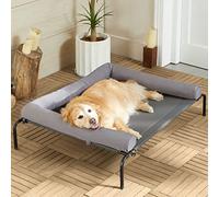 Cooling Elevated Dog Bed for Large Dogs - Waterproof Raised Dog Cot with Slope Headrest, Breathable Teslin Mesh, Durable & Portable Pet Bed for Indoor and Outdoor Use, Grey
