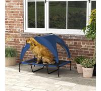 PawHut Cooling Raised Dog Bed, Elevated Pet Bed with Breathable Mesh, UV Protection Canopy, Foot Pads, for Indoor Outdoor, Large Dogs, 106 x 76 x 94cm - Dark Blue