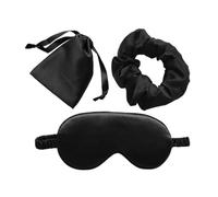 Cooling Eye Masque Imitated Silk Set 3-Piece Memory Foam Cover Shading Sleep Breathable Skin-Friendly Care Tools with Cloth Bag Black