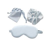 Cooling Eye Masque Imitated Silk Set 3-Piece Memory Foam Cover Shading Sleep Breathable Skin-Friendly Care Tools with Cloth Bag Blue