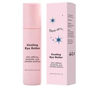 Cooling Eye Roll-On Serum - An anti-aging eye care product containing caffeine and ceramides to reduce crow's feet and sagging skin around the eyes. 15ml pink rollerball.