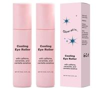 Cooling Eye Roll-On Serum - An anti-aging eye care product containing caffeine and ceramides to reduce crow's feet and sagging skin around the eyes. 15ml pink rollerball.