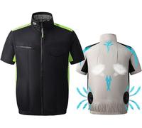 Cooling Fan Vest Cooling Refrigeration Jacket, Short-Sleeved T-Shirts Air Conditioning Outdoor Work, Washable Outdoor Summer Air-conditioned Clothing (Color : Black, Size : XXL)