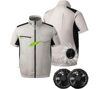 Cooling Fan Vest Cooling Refrigeration Jacket, Short-Sleeved T-Shirts Air Conditioning Outdoor Work, Washable Outdoor Summer Air-conditioned Clothing (Color : Grey, Size : L)