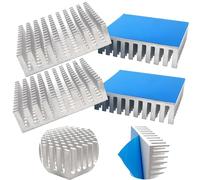 Cooling Fin, CTRICALVER 4 PCS Heatsink, Aluminum Heatsink With Blue Termal Conductive Adhesive Tape, for Cooling 3D Printers, L 40 mm x W 40 mm x H 11 mm (Silver)