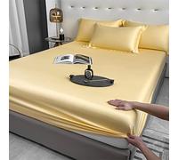 Cooling Ice Silk Bed Sheet Set - Breathable Satin Fitted Sheets for Queen/Double/Single Mattress Non-Slip Latex 3-Piece Bedding 180x200cm + 30cm Deep Pocket