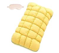 Cooling Marshmallow Puff Pillow,Cloud Bed Puff Sleep Pillows, Quilted Cool-Touch Bed Pillows,Breathable Skin Friendly Washable (Yellow)