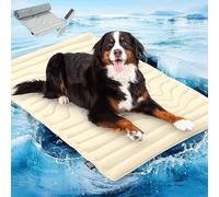 Cooling Mat for Dogs,Summer Portable Self Cooling Pad for Dog & Cats,Machine Washable Dual-Sided Pet Beds Sleeping Mats(Cool & Warm),Foldable Dog Crate Pad for All Breeds,Sizes (Beige, M:91 * 58 cm)