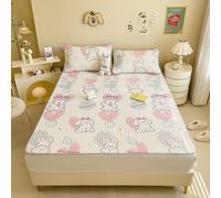 Cooling Mattress Protector Topper with 4 Elastic Bands Ice Silk Mattress Cover Cartoon Pattern Mattress Pad Japanese Futon Mattress Cover for Student Dormitory(L,120x200cm(3pcs))