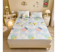 Cooling Mattress Protector Topper with 4 Elastic Bands Ice Silk Mattress Cover Cartoon Pattern Mattress Pad Japanese Futon Mattress Cover for Student Dormitory(E,120x200cm(3pcs))