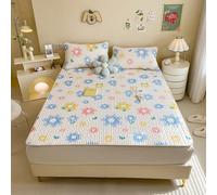 Cooling Mattress Protector Topper with 4 Elastic Bands Ice Silk Mattress Cover Cartoon Pattern Mattress Pad Japanese Futon Mattress Cover for Student Dormitory(M,90x200cm(3pcs))