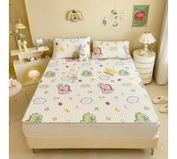 Cooling Mattress Protector Topper with 4 Elastic Bands Ice Silk Mattress Cover Cartoon Pattern Mattress Pad Japanese Futon Mattress Cover for Student Dormitory(C,120x200cm(3pcs))