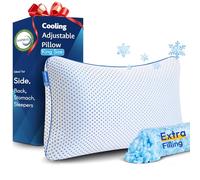 Cooling Pillows King Size 1 Pack for Sleeping, Adjustable Shredded Gel Memory Foam Cool Pillows for Side, Back, Hot Sleeper, Medium Firm for Neck Pain Relief, Washable Removable Cover, CertiPUR-US