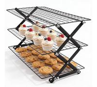 Cooling Rack, Collapsible Cooling Rack, Stackable Cake Cooling Rack for Cooking and Baking, Kitchen Baking Accessories for Bread, Cookies, Muffins, Iron Wire Baking Cooling Rack(Three-layer)