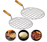 Cooling Rack, Stainless Steel Multi-Use Wooden Handle Round Wire Steaming Cooling and Baking Barbecue Rack, Grill Round Shape with Wooden Handle Roasting Pan
