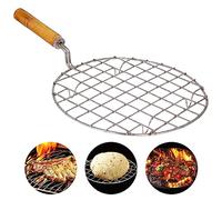 Cooling Rack, Stainless Steel Multi-Use Wooden Handle Round Wire Steaming Cooling and Baking Barbecue Rack, Grill Round Shape with Wooden Handle Roasting Pan