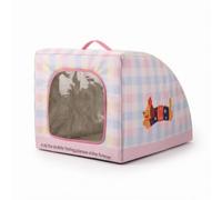 Cooling Shelter Pet House Bed Cave Hut Made With Oxford Cloth And Cushion Lining Boxed Structure With Rounded Front And Clear Window Trim Suitable For, Pink Plaid, Small 40 35 35cm