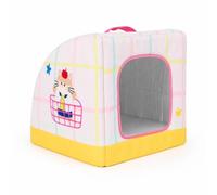 Cooling Shelter Pet House Bed Cave Hut Made With Oxford Cloth And Cushion Lining Boxed Structure With Rounded Front And Clear Window Trim Suitable For, Yellow Plaid, Large 60 45 42cm